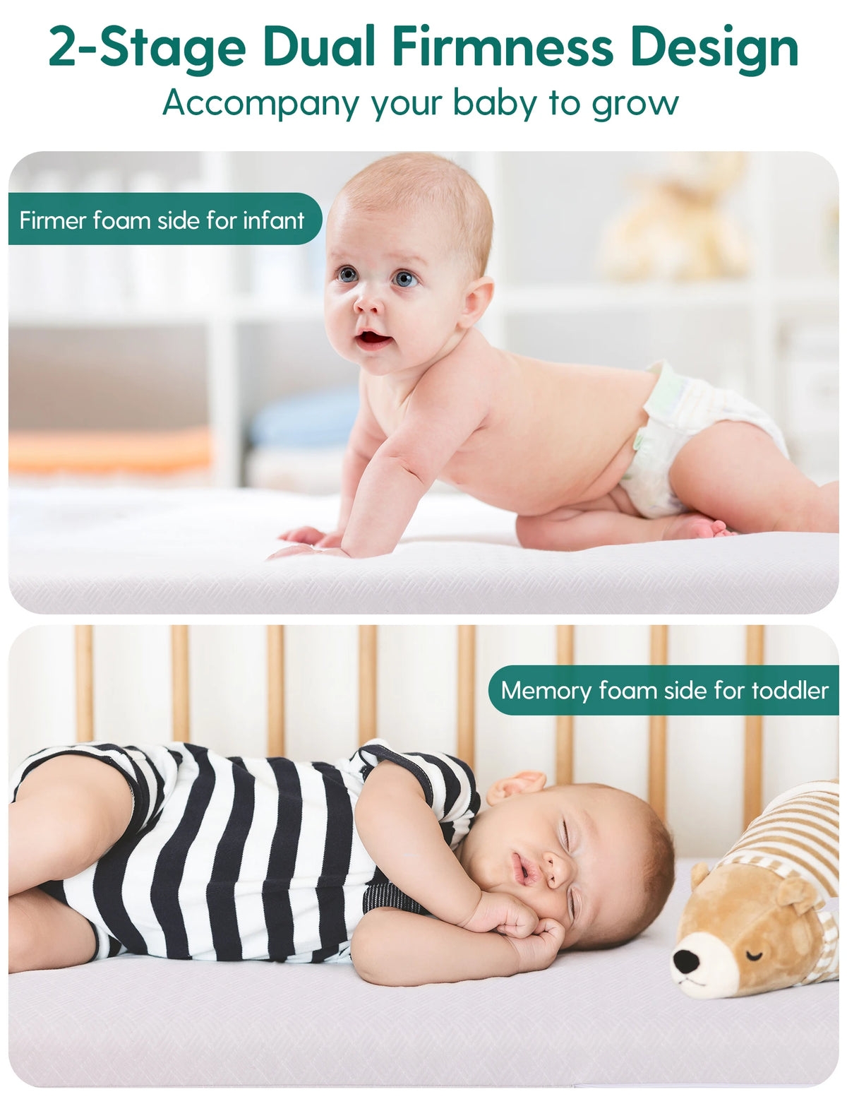 Babelio Cloud 1 Grey Memory Foam Crib Mattress, Breathable Dual Sided Toddler Mattress