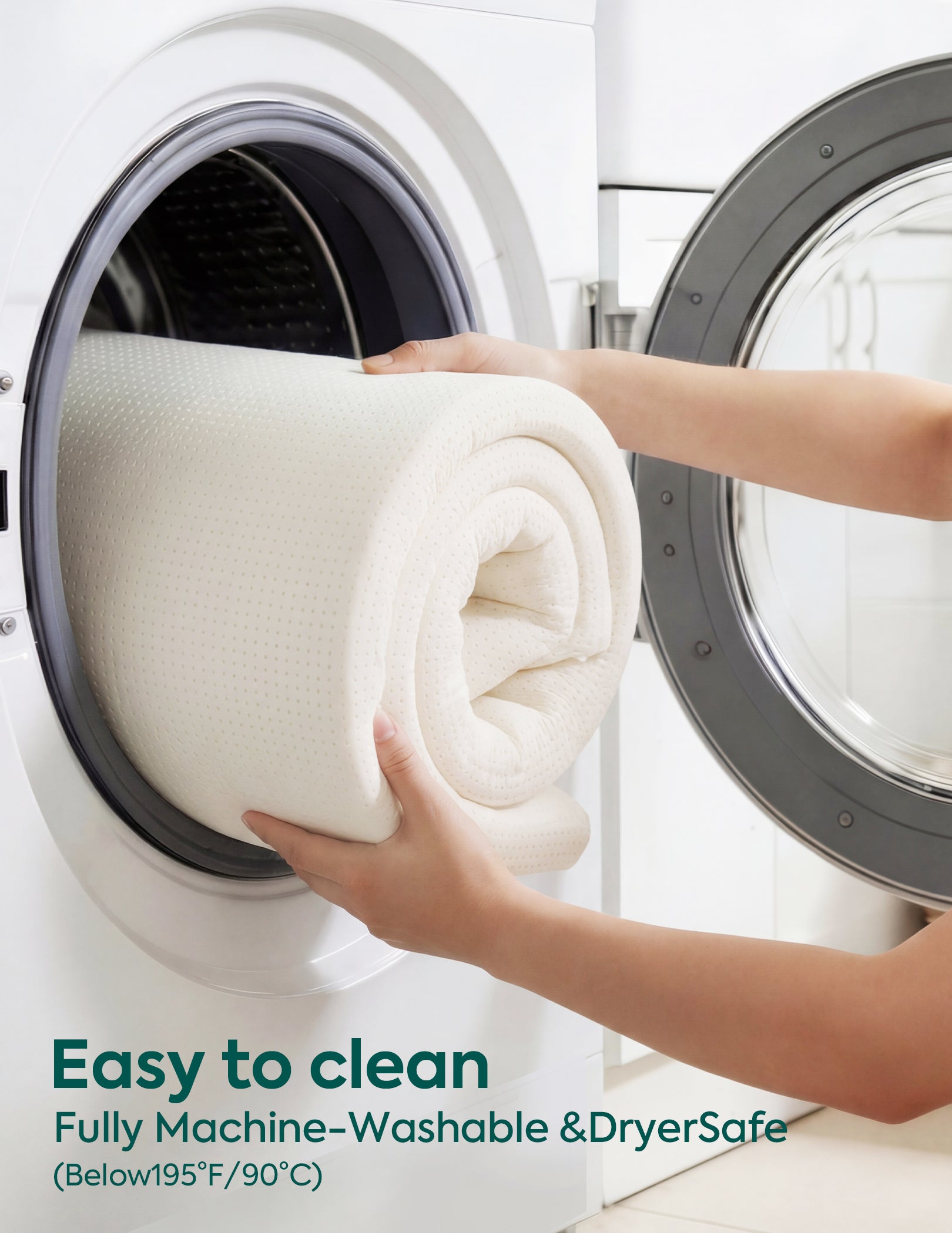Babelio crib mattress being machine-washed, easy to clean and dryer-safe for modern nurseries