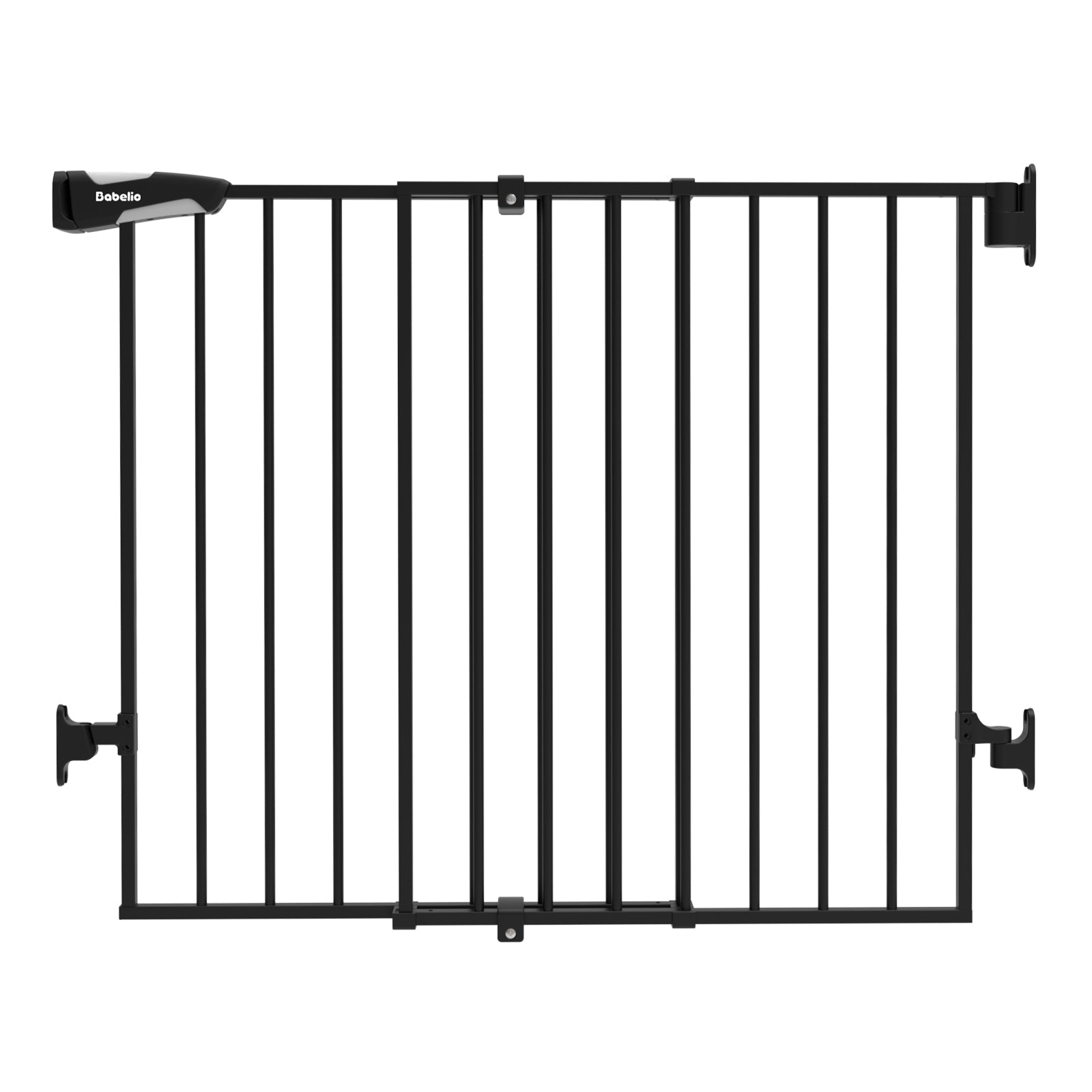 Babelio black baby safety gate for home, featuring secure metal bars for child protection