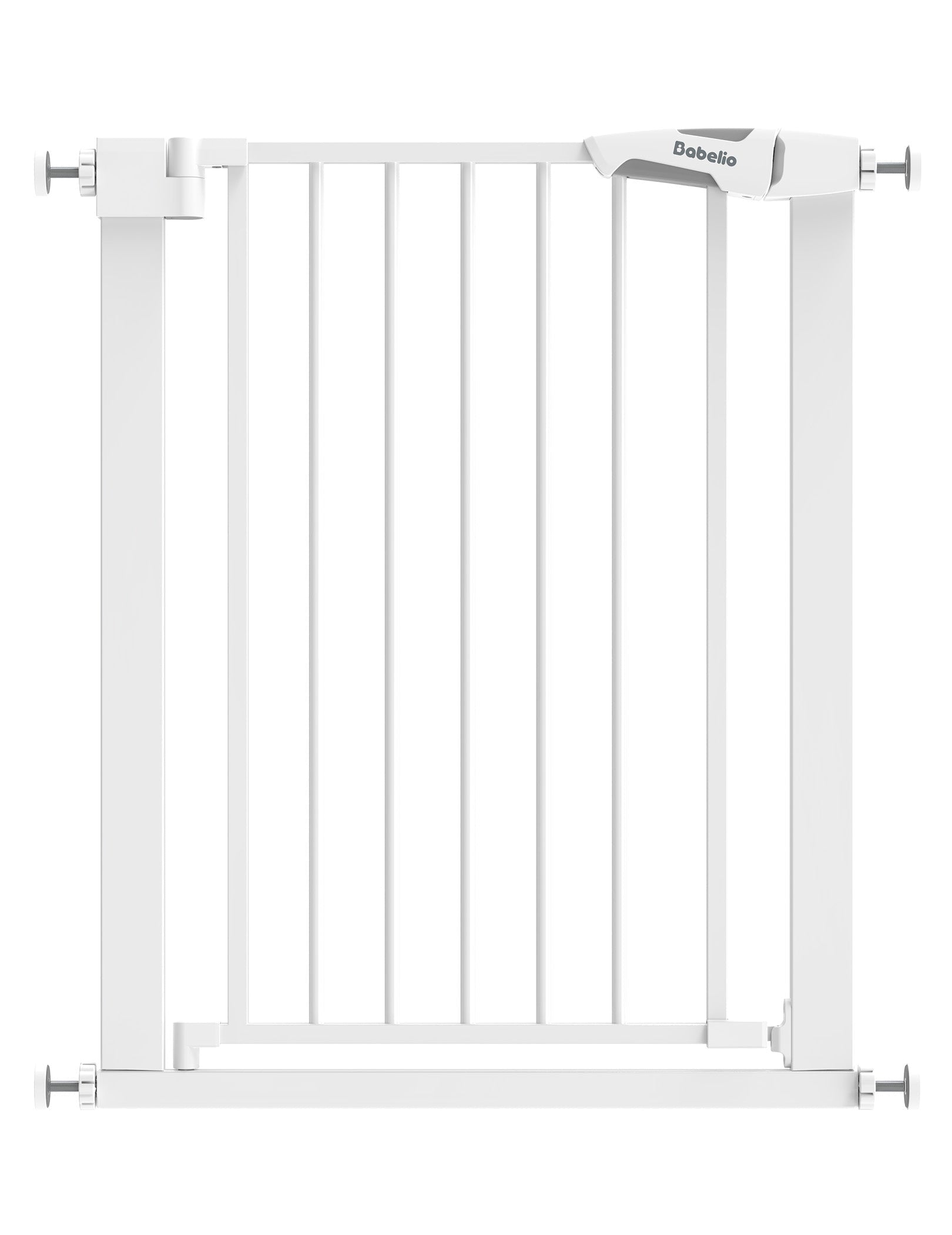 Babelio baby safety gate for narrow space, white metal, pressure mounted design