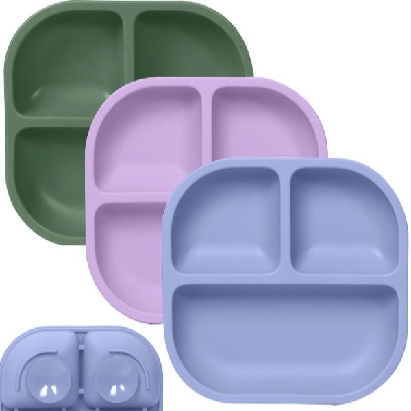 Babelio silicone suction plates for babies and toddlers in green, purple, and blue