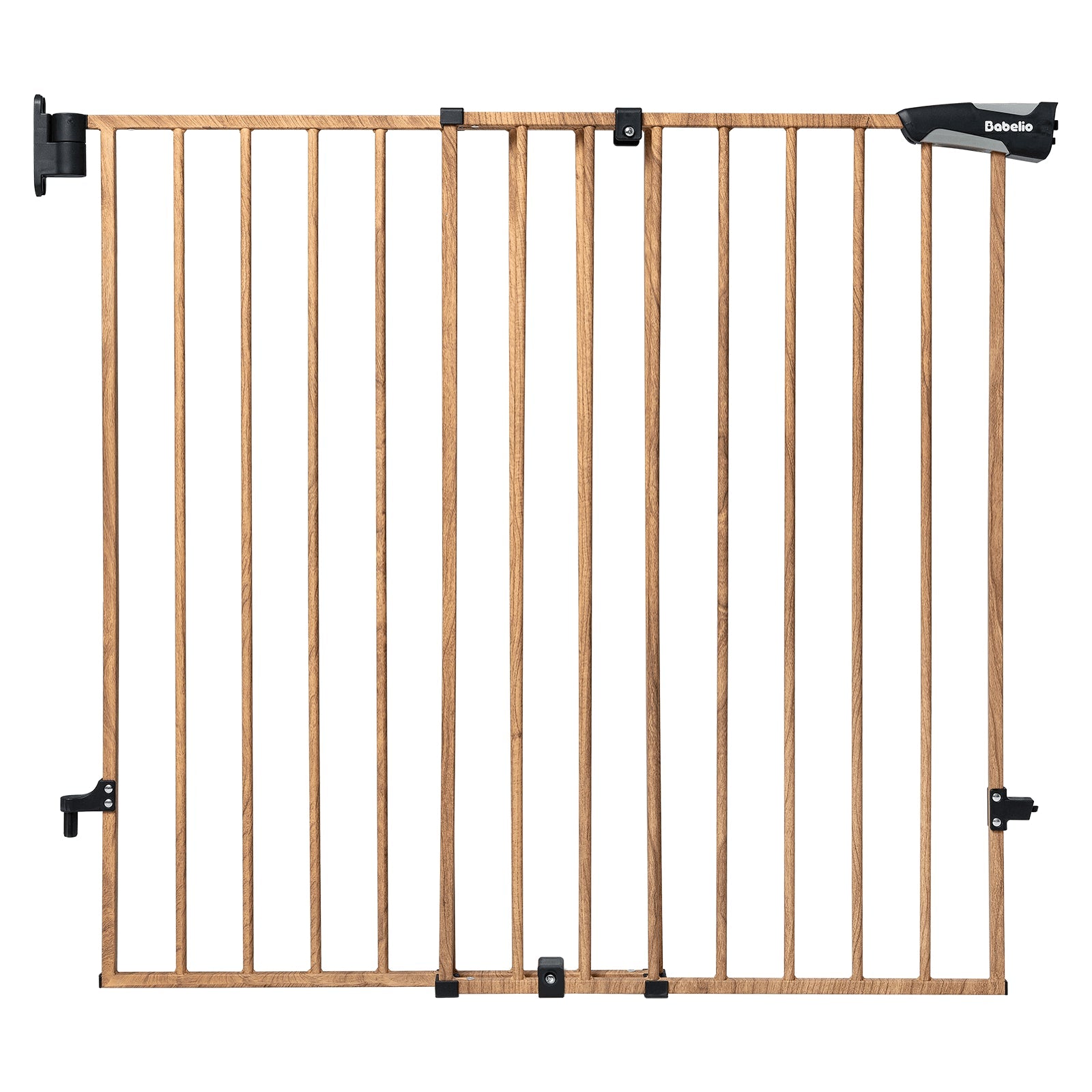 Babelio wood-pattern metal baby safety gate for stairs, modern secure home design