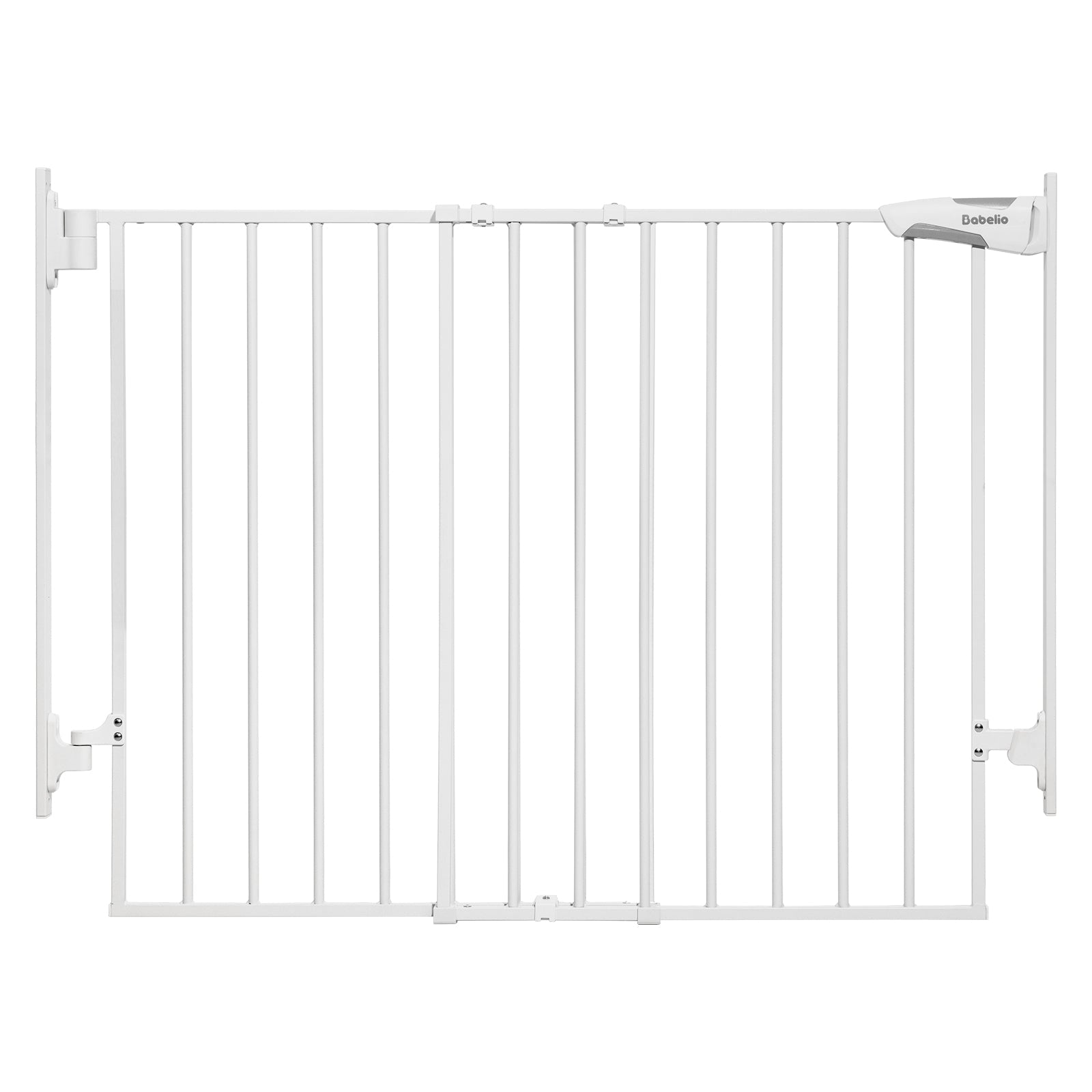 Babelio white metal baby safety gate for home doorways or hallway entryways