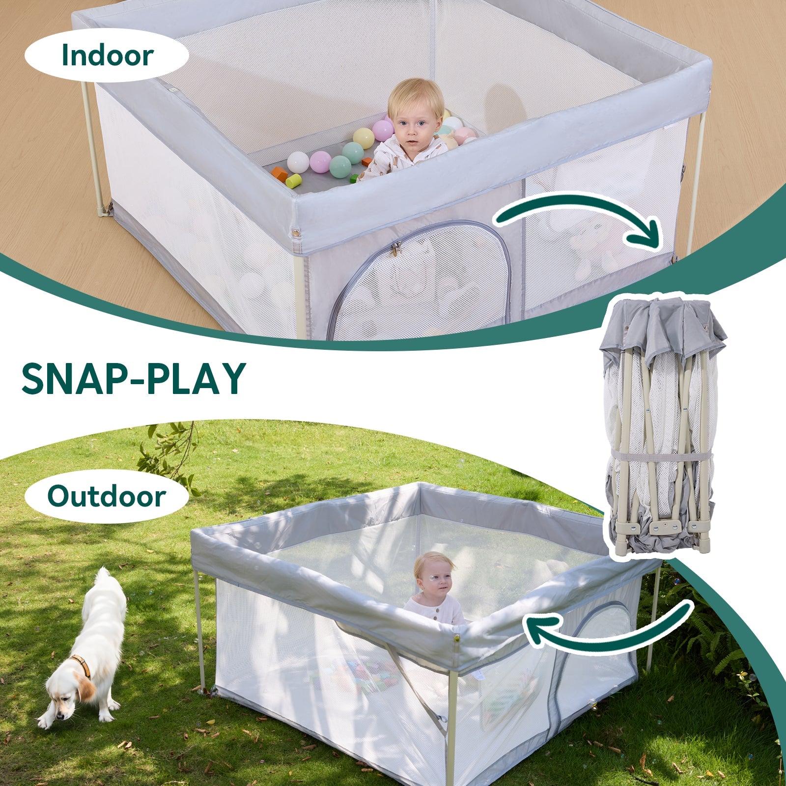 Babelio foldable baby playpen used indoors and outdoors, safe play area for babies