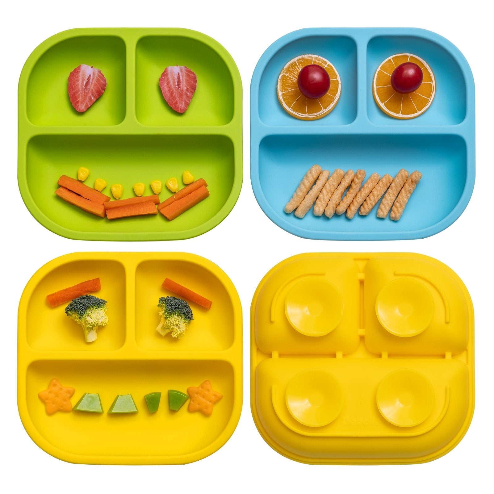 Babelio colorful silicone baby suction plates with food, ideal for toddler feeding