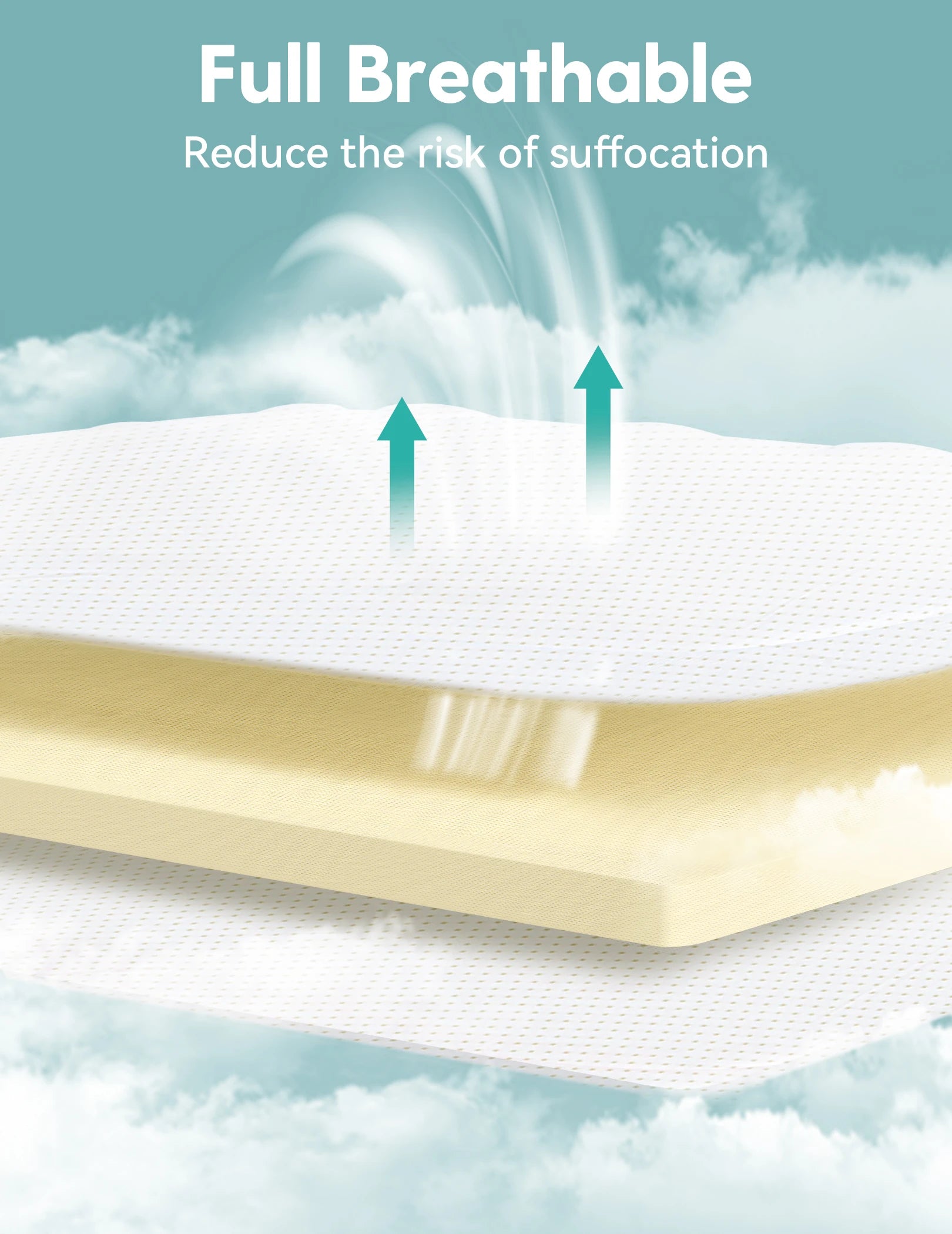 Babelio breathable crib mattress with airflow design, nursery background, baby bedding