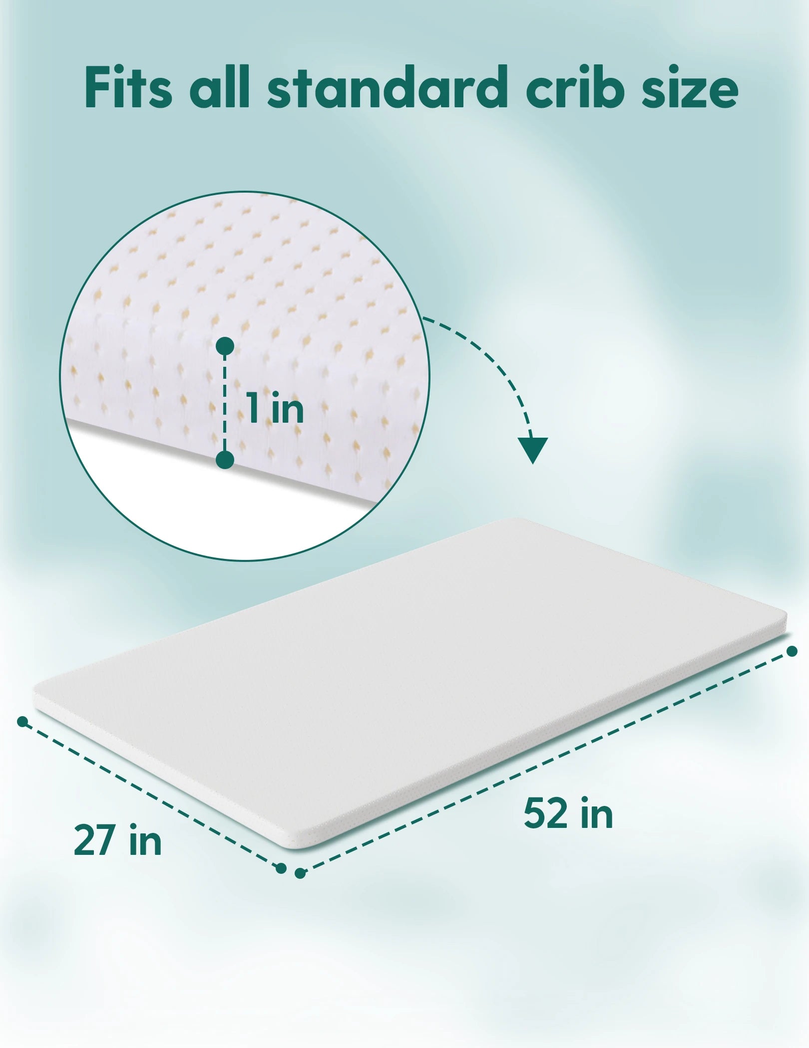 Babelio crib mattress, 27x52 inches, fits standard cribs, white, nursery bedding