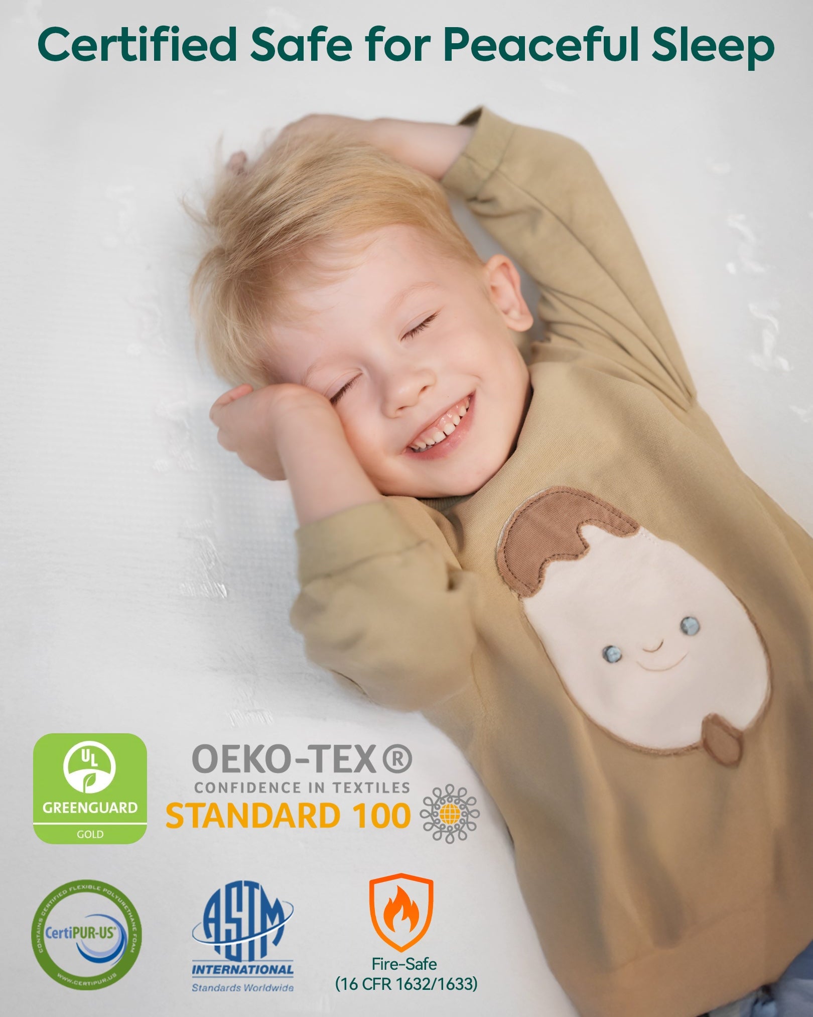 Babelio crib mattress for peaceful sleep, certified safe with OEKO-TEX