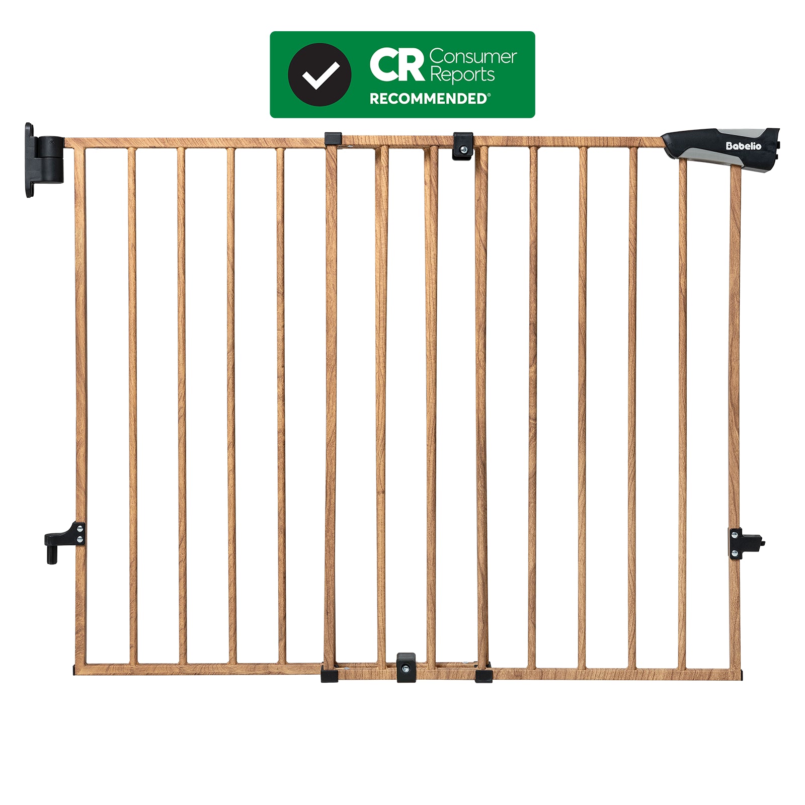 Babelio baby safety gate with wood finish, Consumer Reports Recommended, for nursery or hallway use