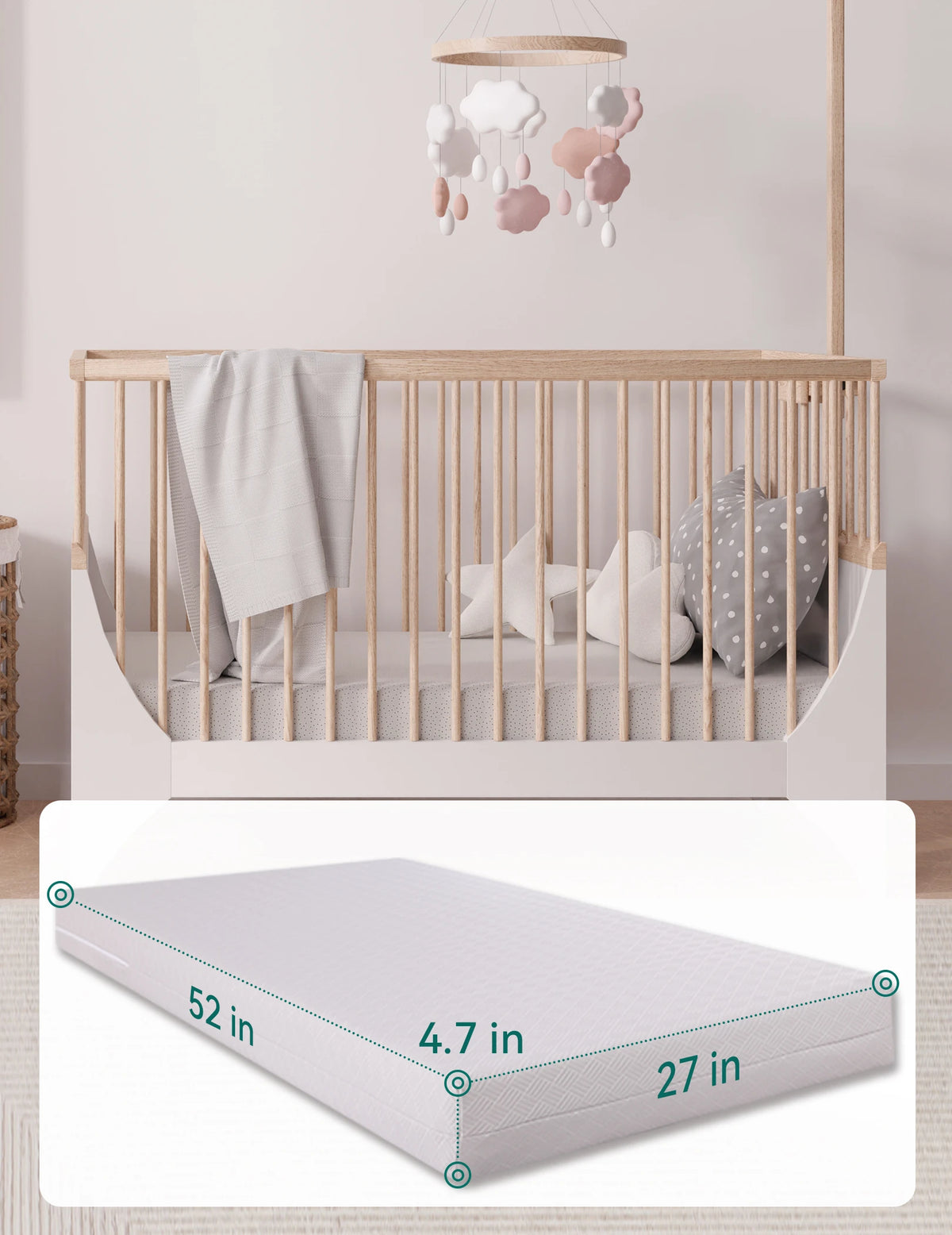Babelio Cloud 1 Grey Memory Foam Crib Mattress, Breathable Dual Sided Toddler Mattress