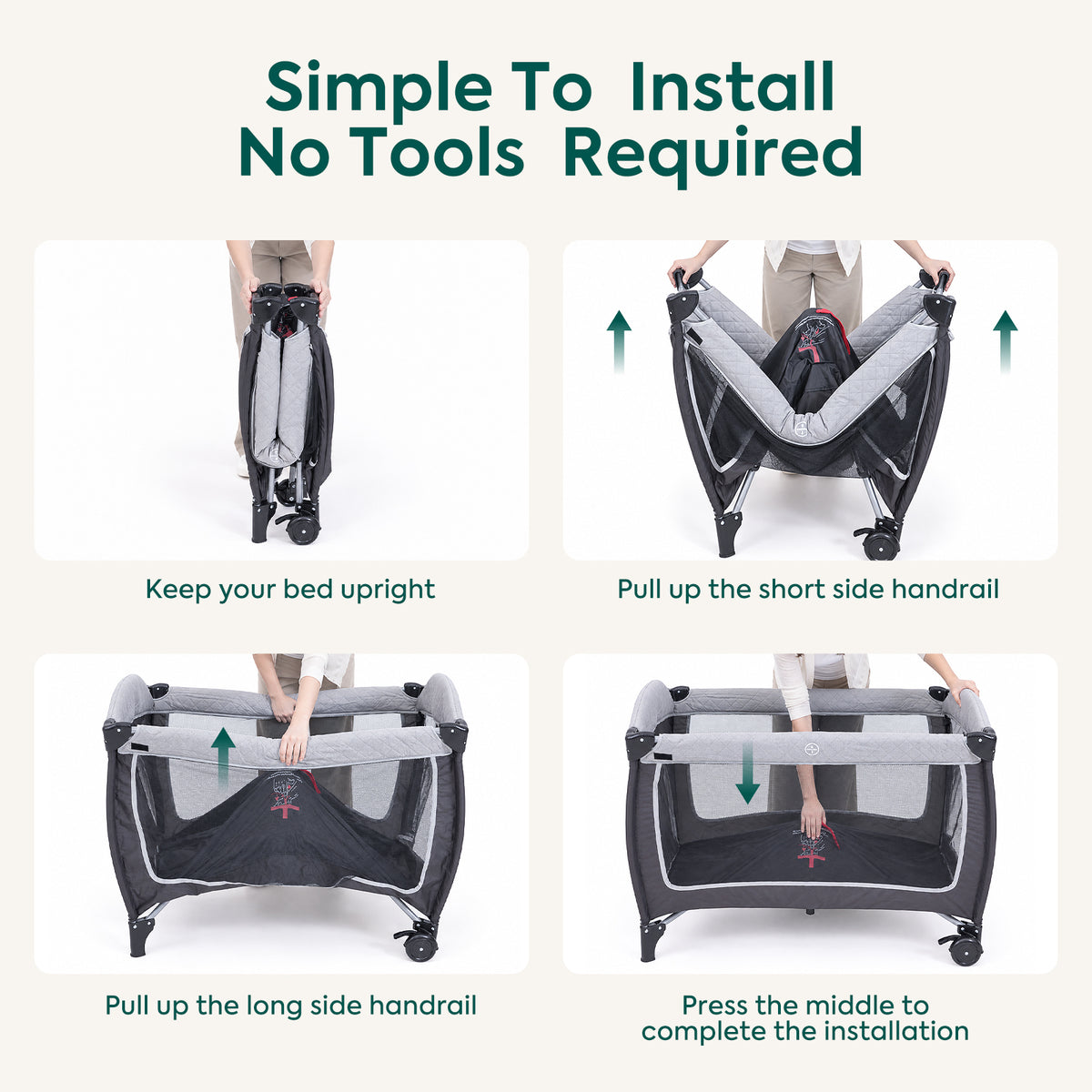 Baby Playard with Canopy, Portable Crib with Changing Table