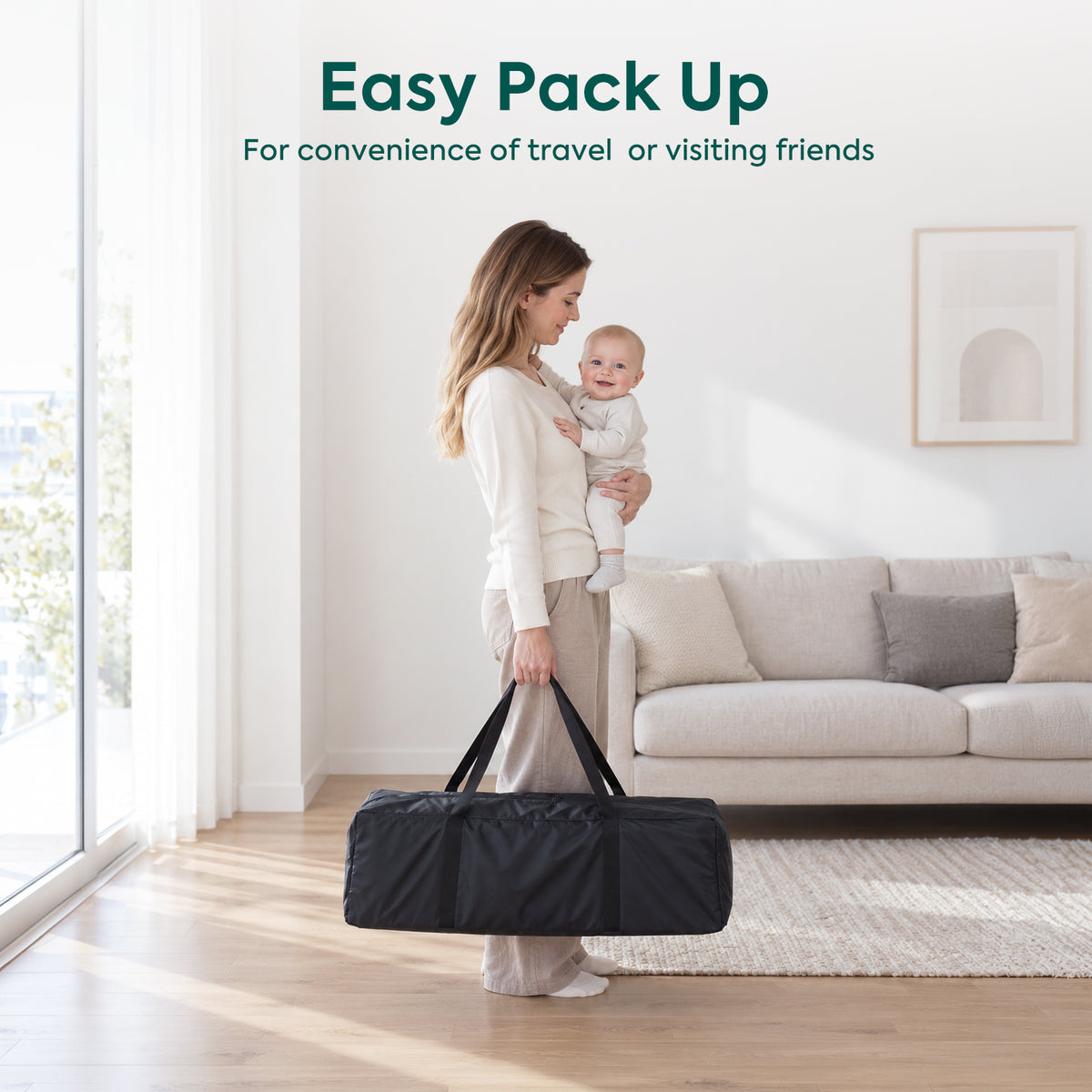 Baby Playard with Canopy, Portable Crib with Changing Table