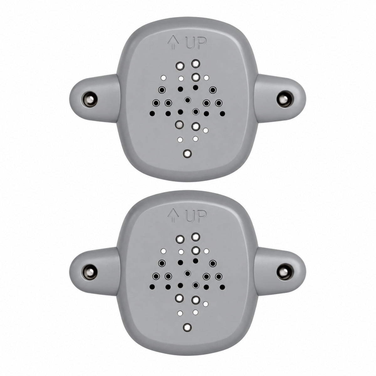 Two gray replacement earplugs shown vertically on a plain white background.