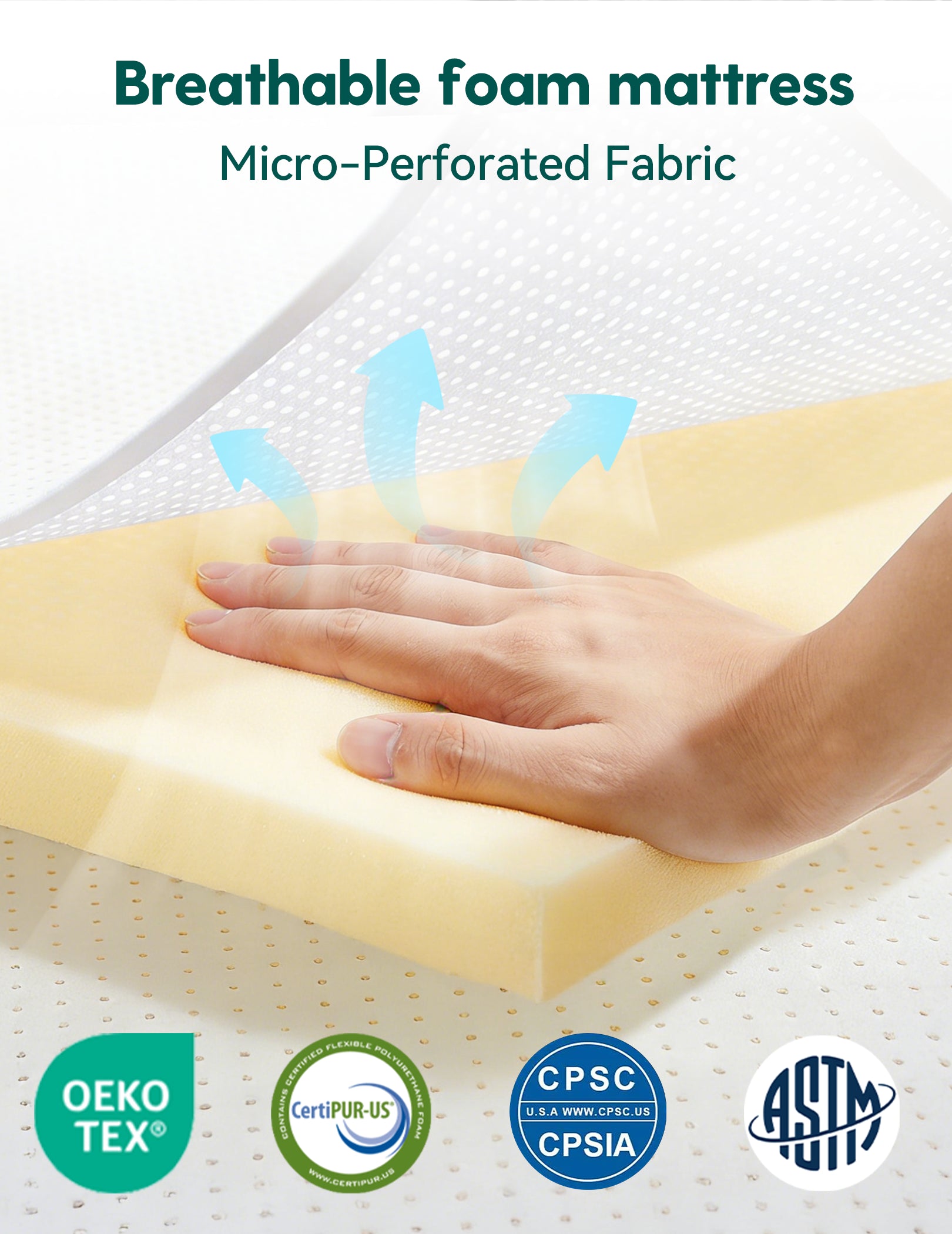 Babelio breathable foam crib mattress with micro-perforated fabric, ideal for nursery safety and comfort.