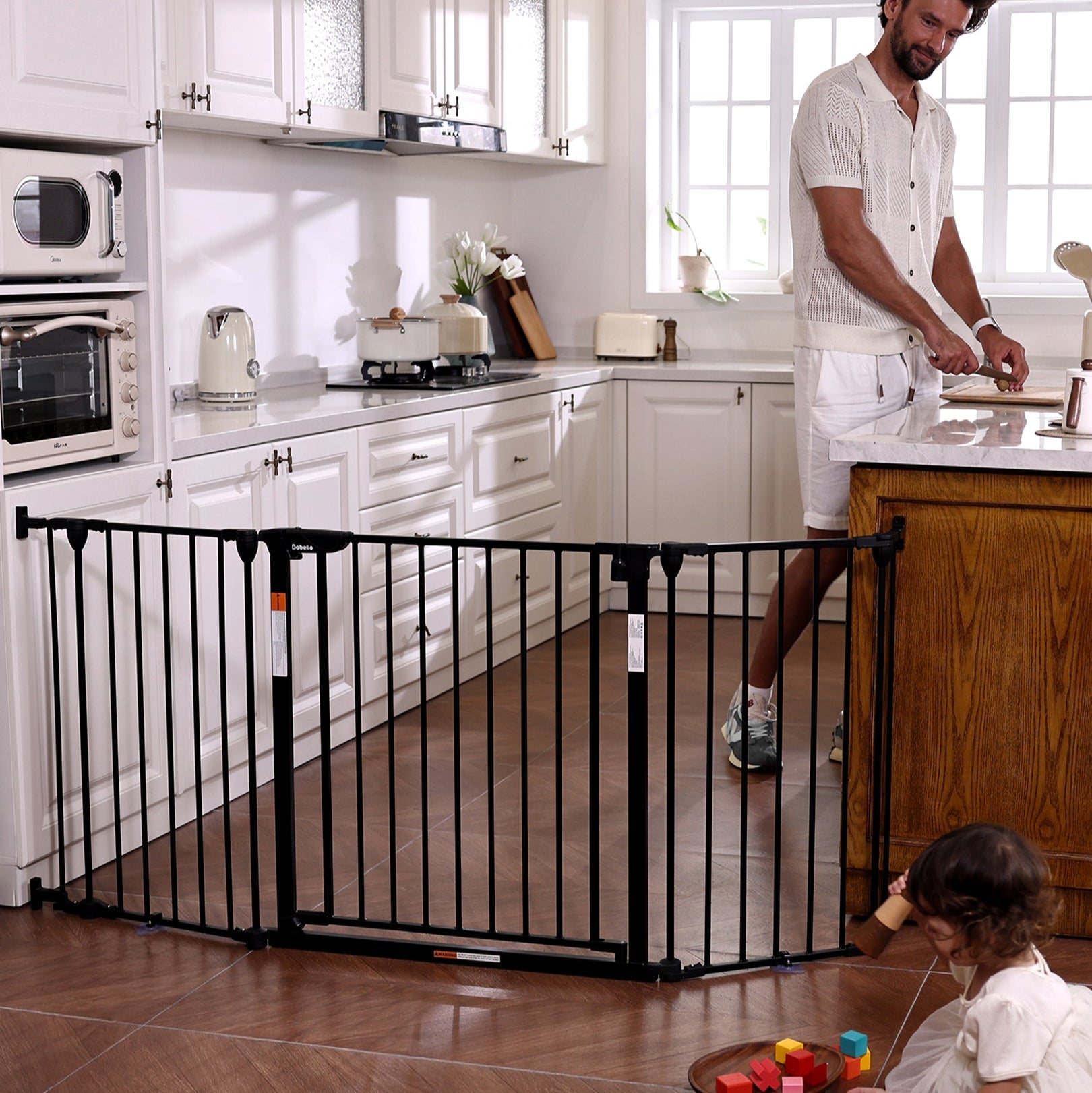 Babelio 104 inch extra wide baby gate for large room divider and fireplace
