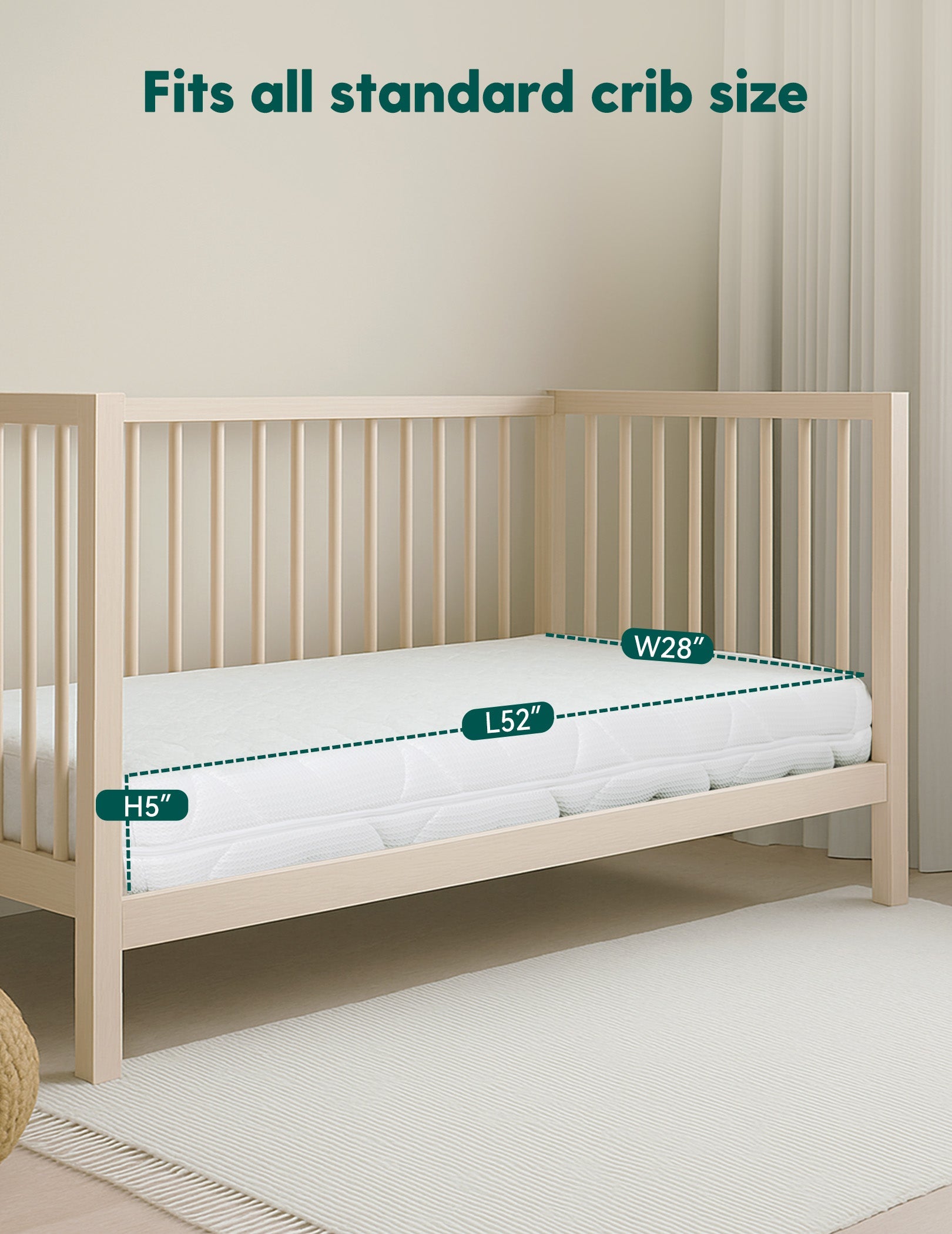 Babelio crib mattress in a nursery, ultra breathable and fits standard crib size
