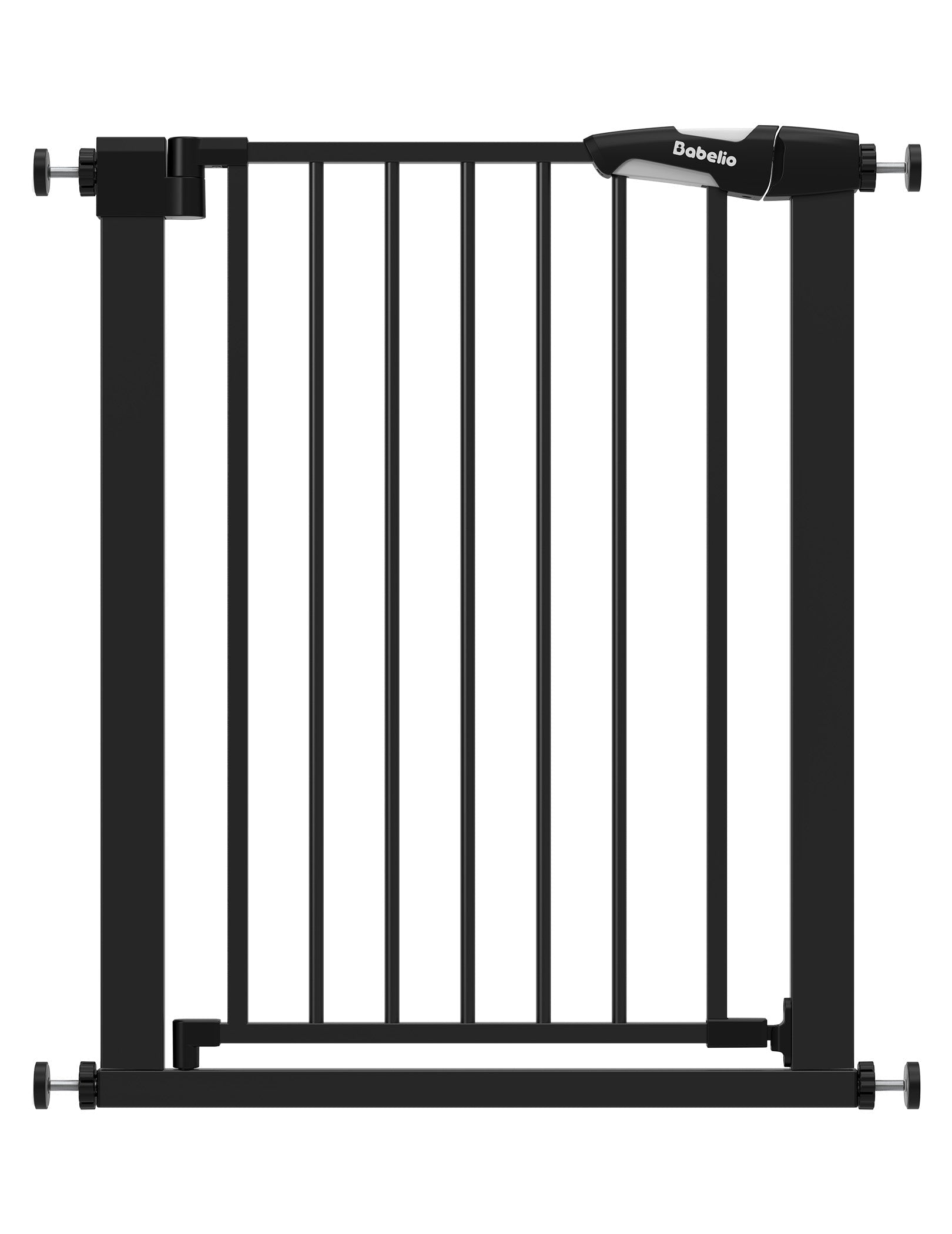 Babelio black baby safety gate for narrow spaces, pressure mounted, modern design