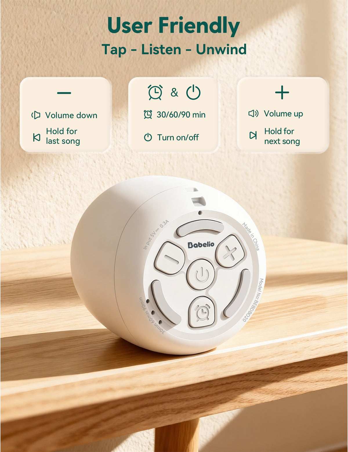 Babelio Pocket Mini Pro White Noise Machine For Sleep & Relaxation - babeliobaby - White - 