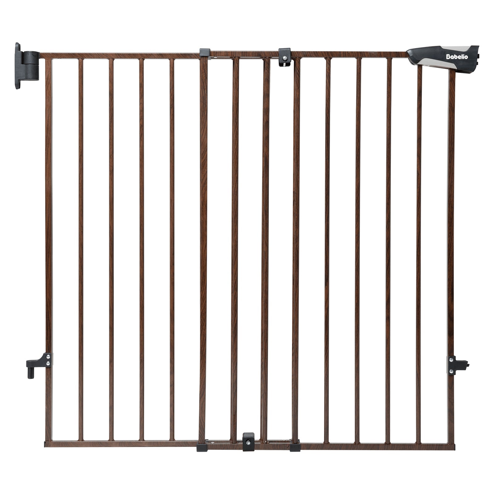 Babelio wooden baby safety gate with metal frame for stairs, isolated on white background