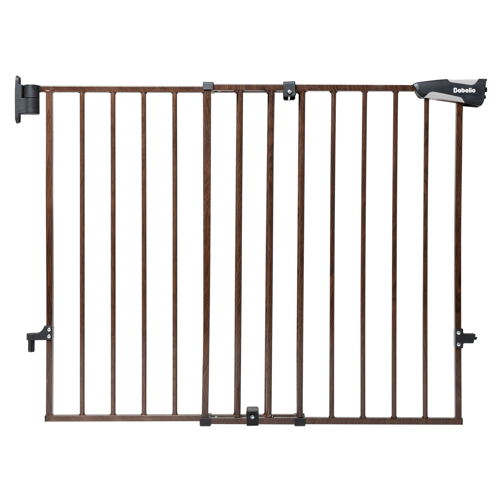 Babelio wood-pattern baby safety gate with metal frame for stairs or hallway use