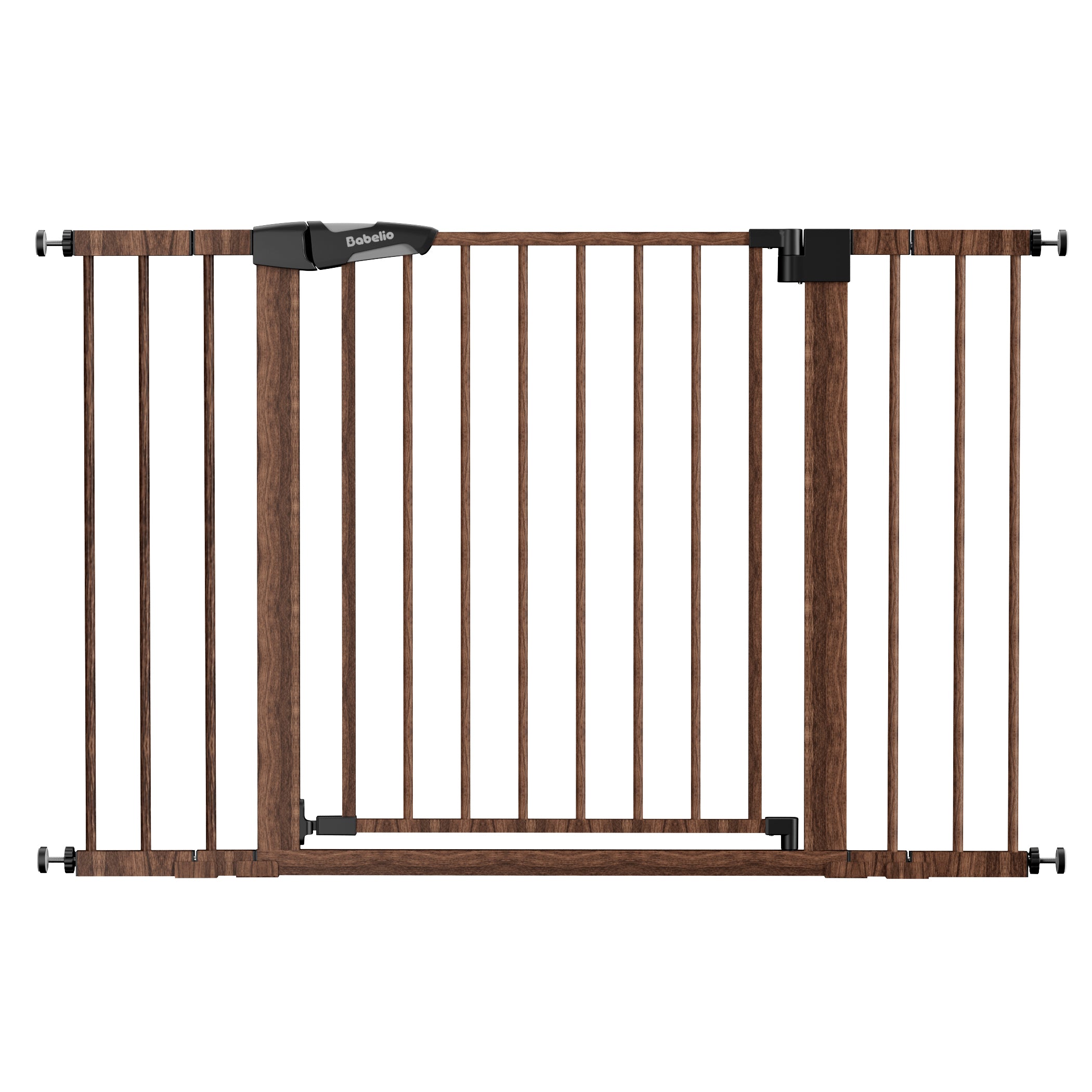 Wooden baby gate with metal bars on a white background#Color_Brown Wood Pattern