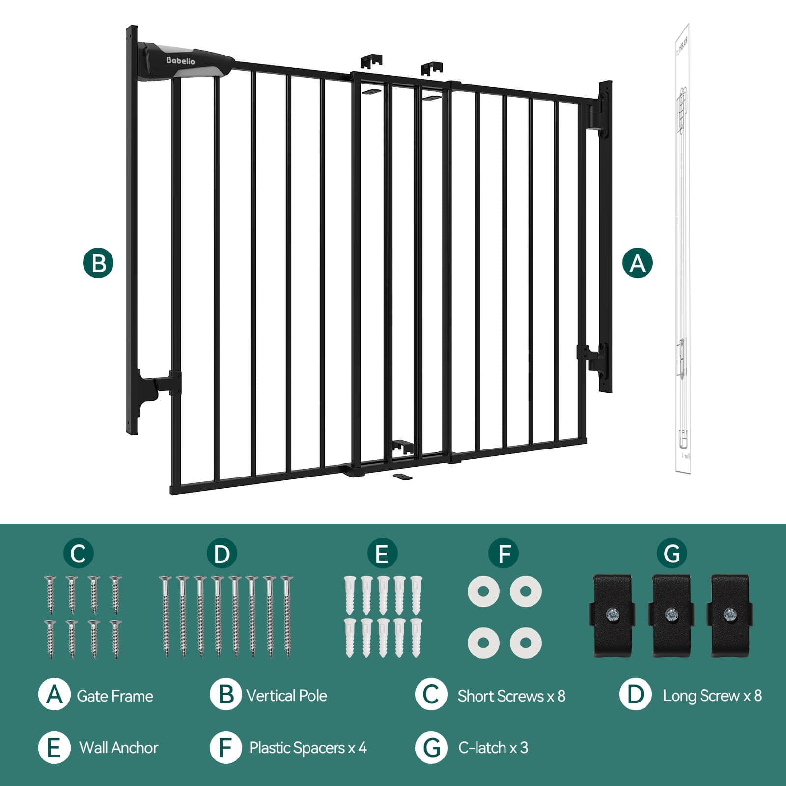 Babelio black baby safety gate multipack with hardware and installation parts
