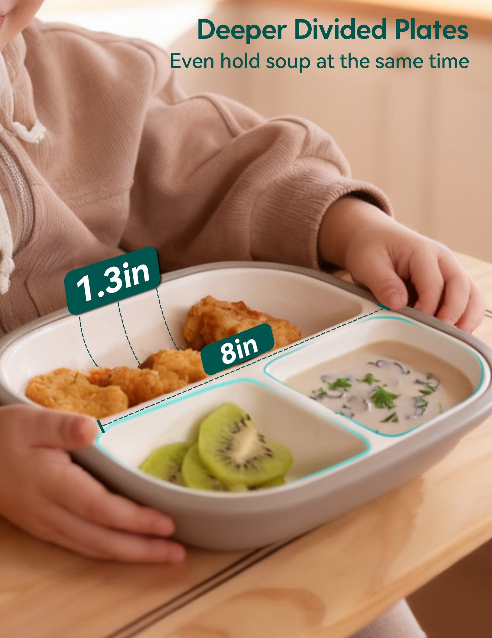 Gallery Porcelain | 8'' Toddler Porcelain Divided Plates with Suction Base - 3 Pack - babeliobaby - Blue/Gray/Grayish Purple - 