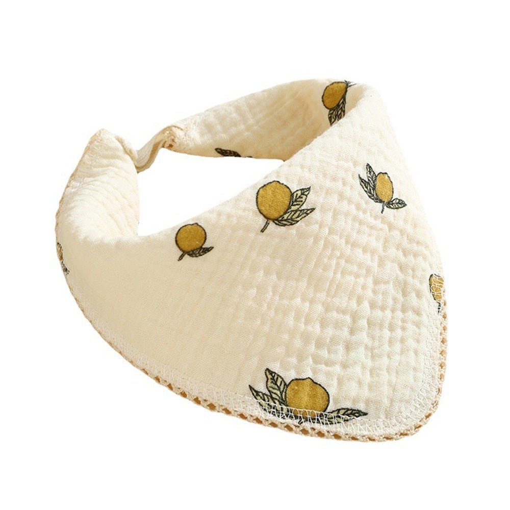 Babelio cotton muslin baby bib with yellow fruit pattern, soft and absorbent