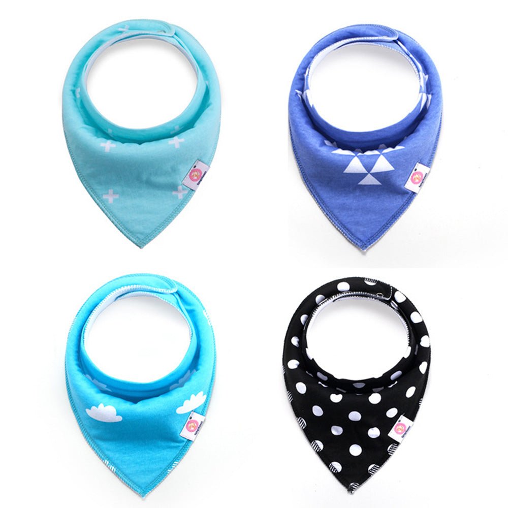 Babelio colorful baby bibs with geometric prints, displayed on a white background