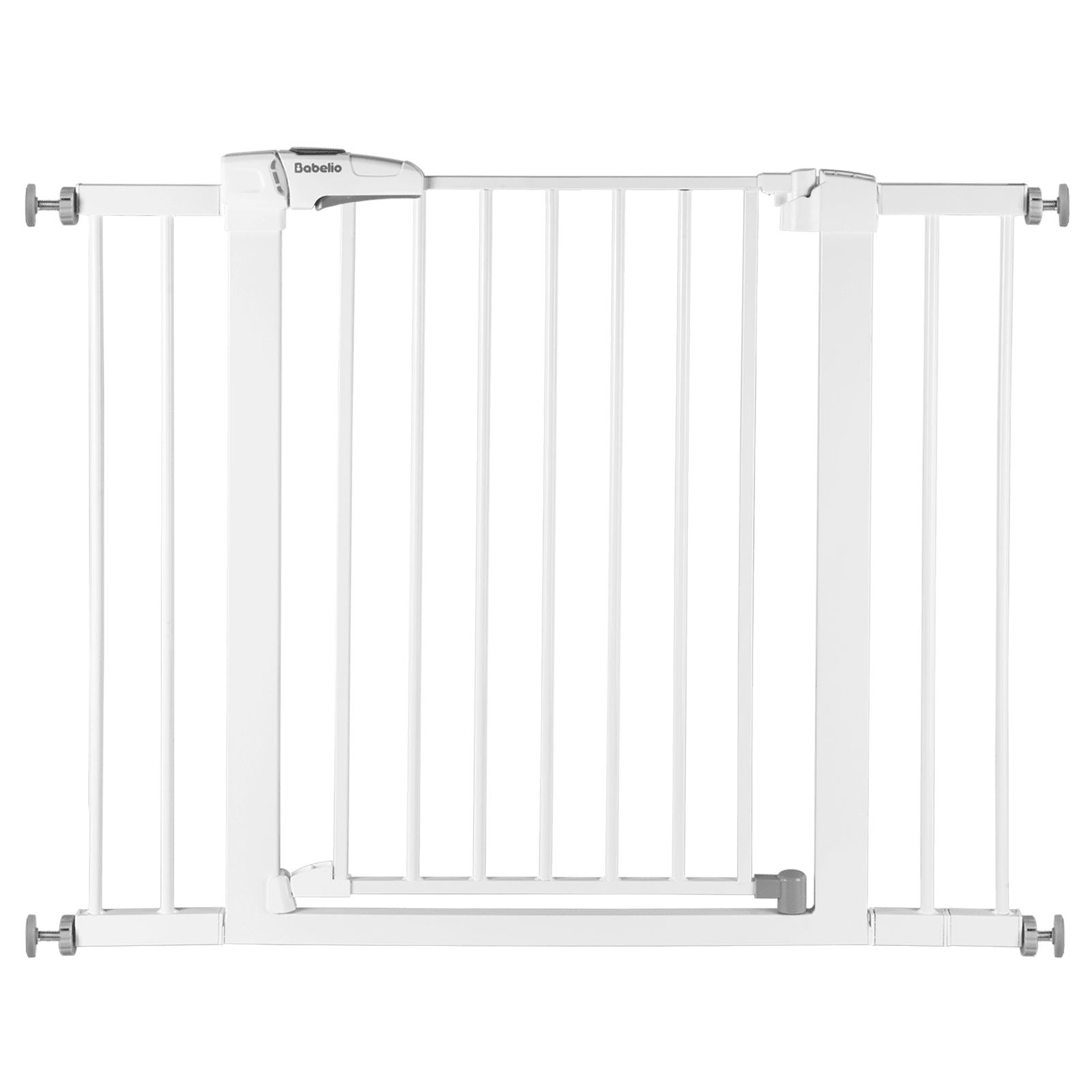 Babelio white baby safety gate with vertical bars, ideal for home or nursery use