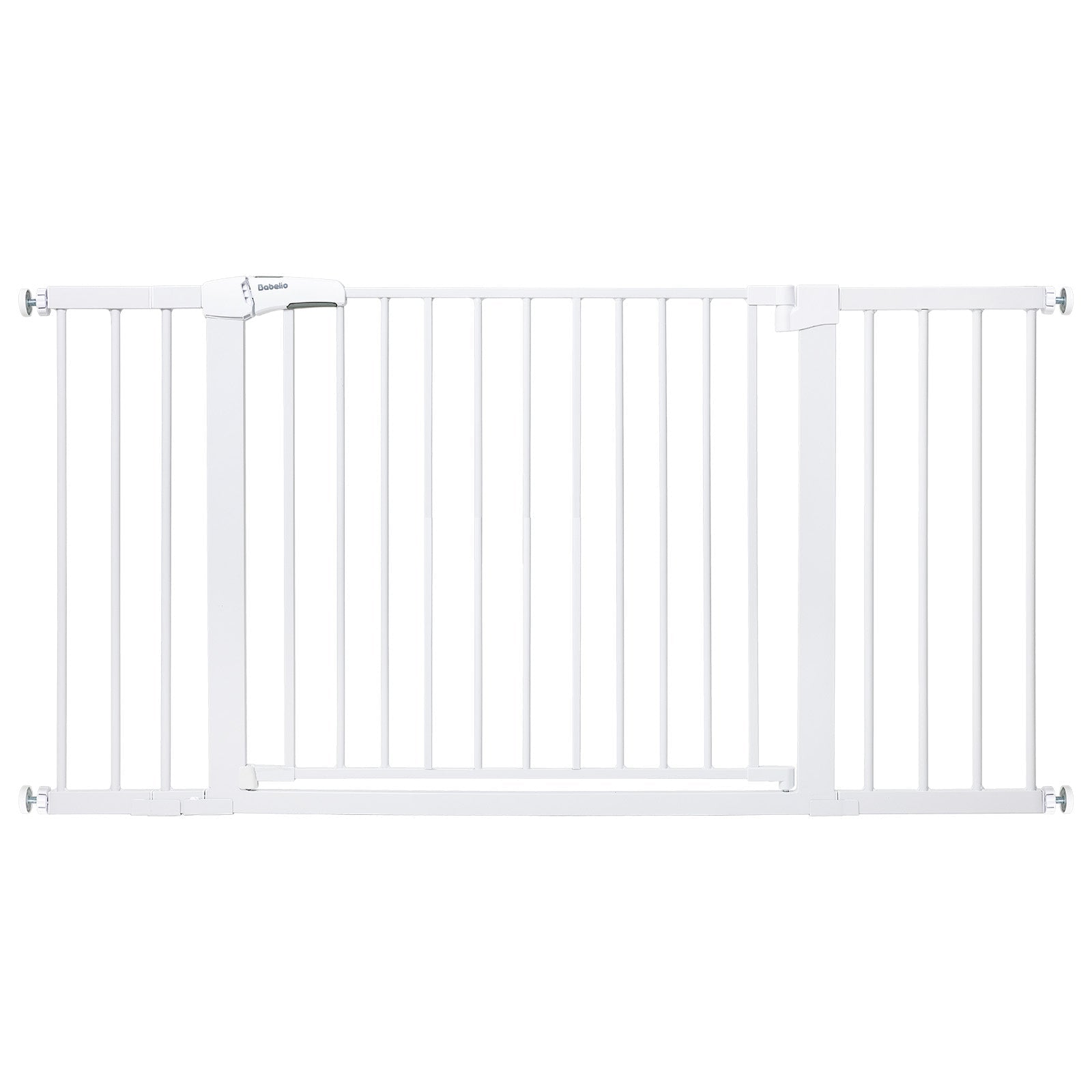 Babelio white extra-wide baby safety gate for stairs and doorways, modern home
