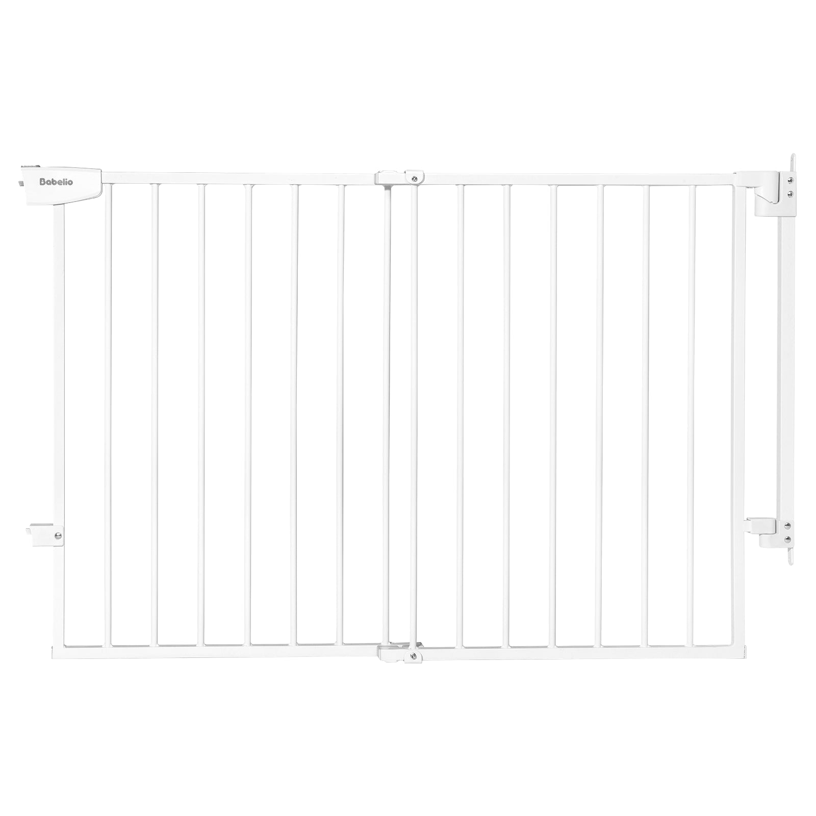 Babelio white baby safety gate with vertical bars for stairs or room separation
