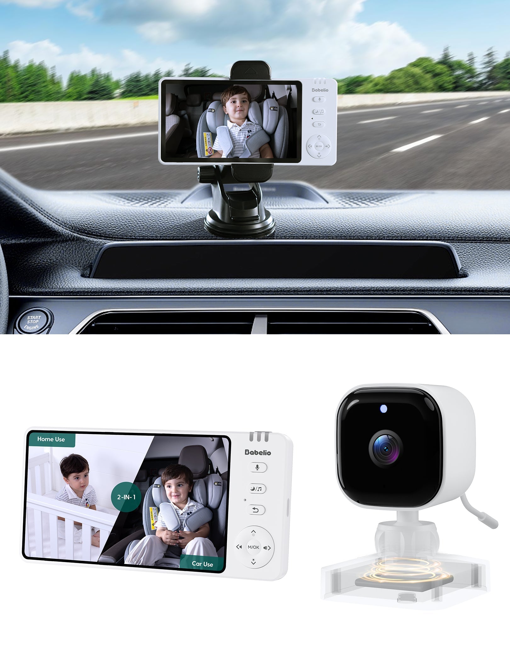 Wireless Baby Car Camera | 2 - in - 1 Baby Monitor with Night Vision, 8H Battery, 5” HD Display - babeliobaby - 
