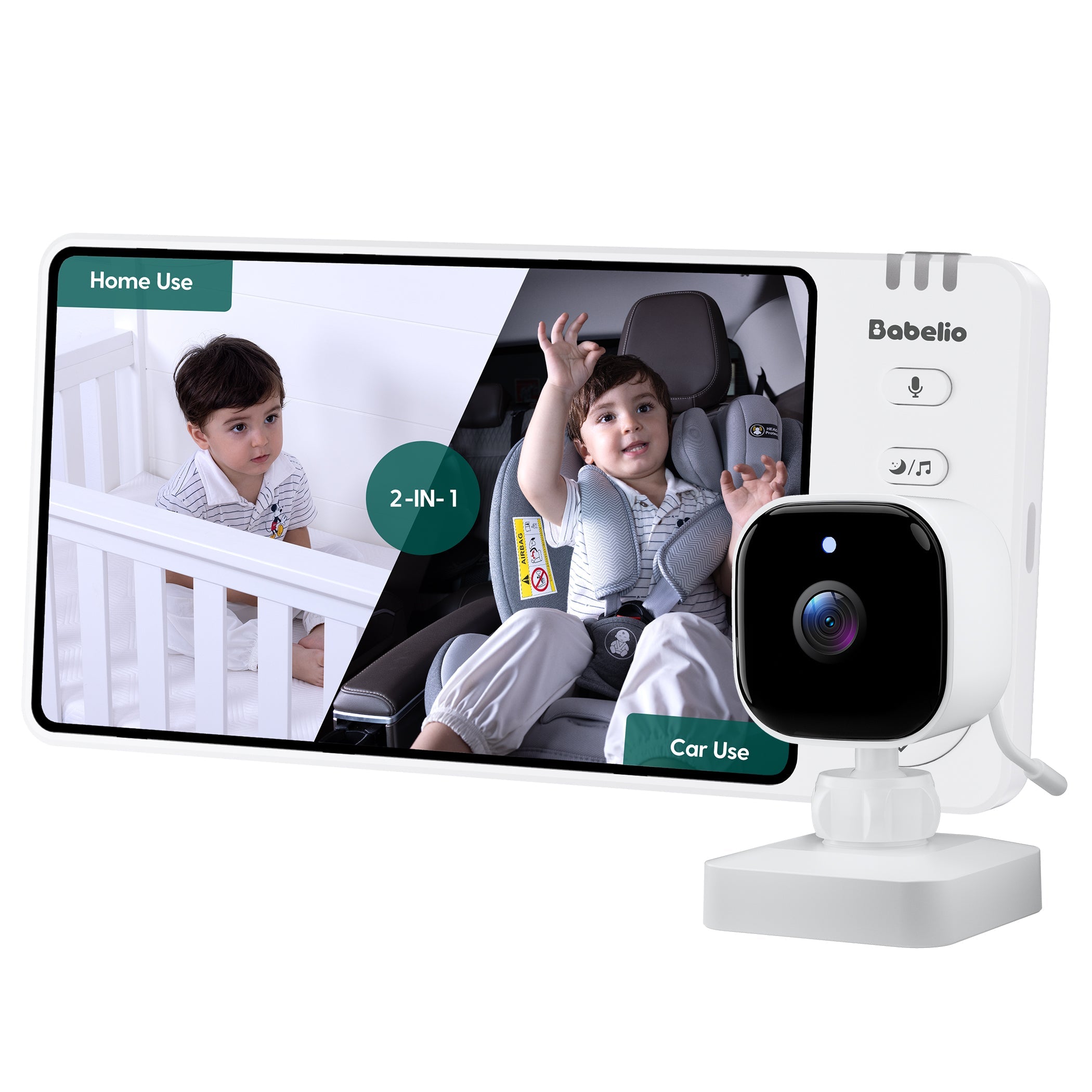 Wireless Baby Car Camera | 2 - in - 1 Baby Monitor with Night Vision, 8H Battery, 5” HD Display - babeliobaby - 
