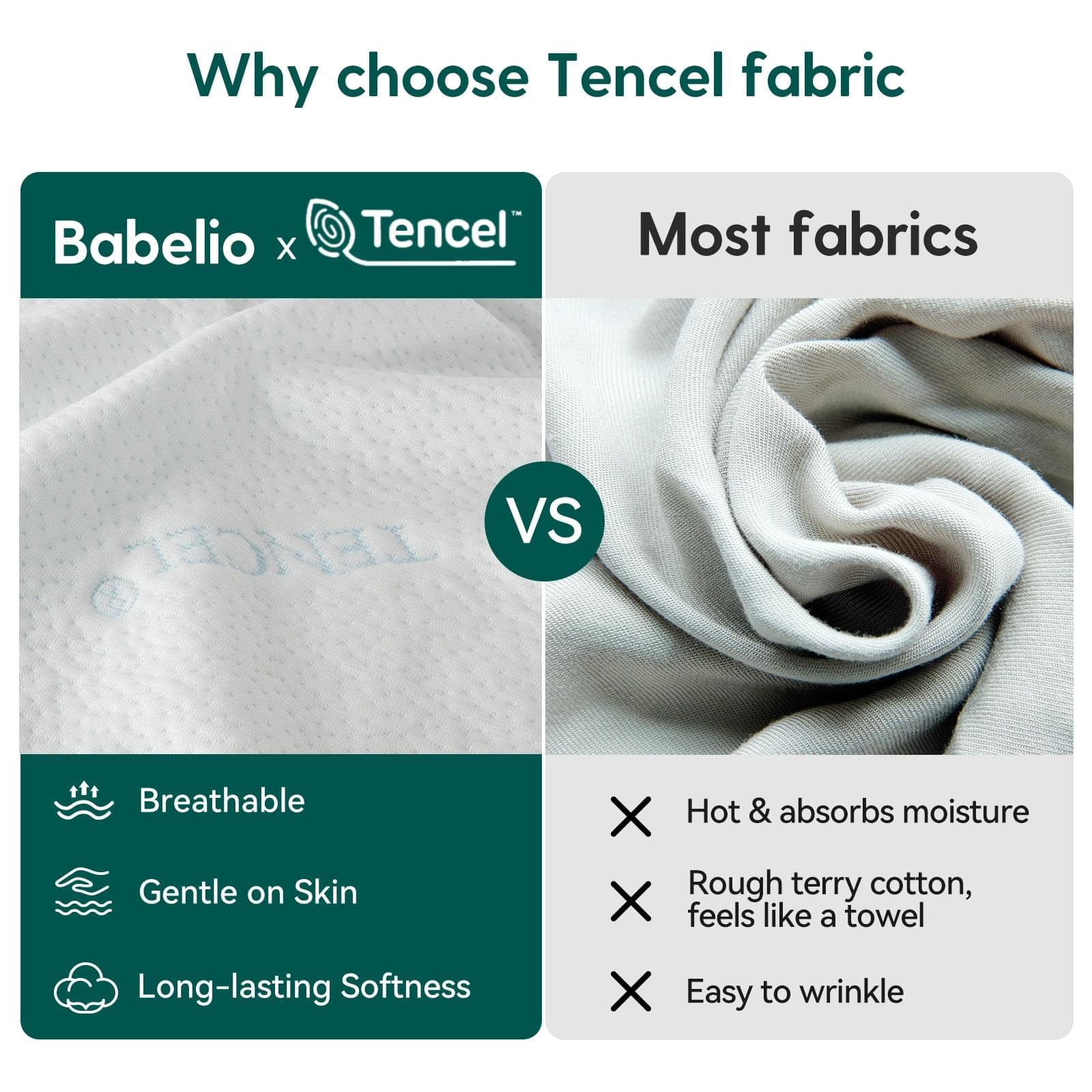 Babelio Tencel fabric versus regular fabric for crib mattress, highlighting softness and breathability