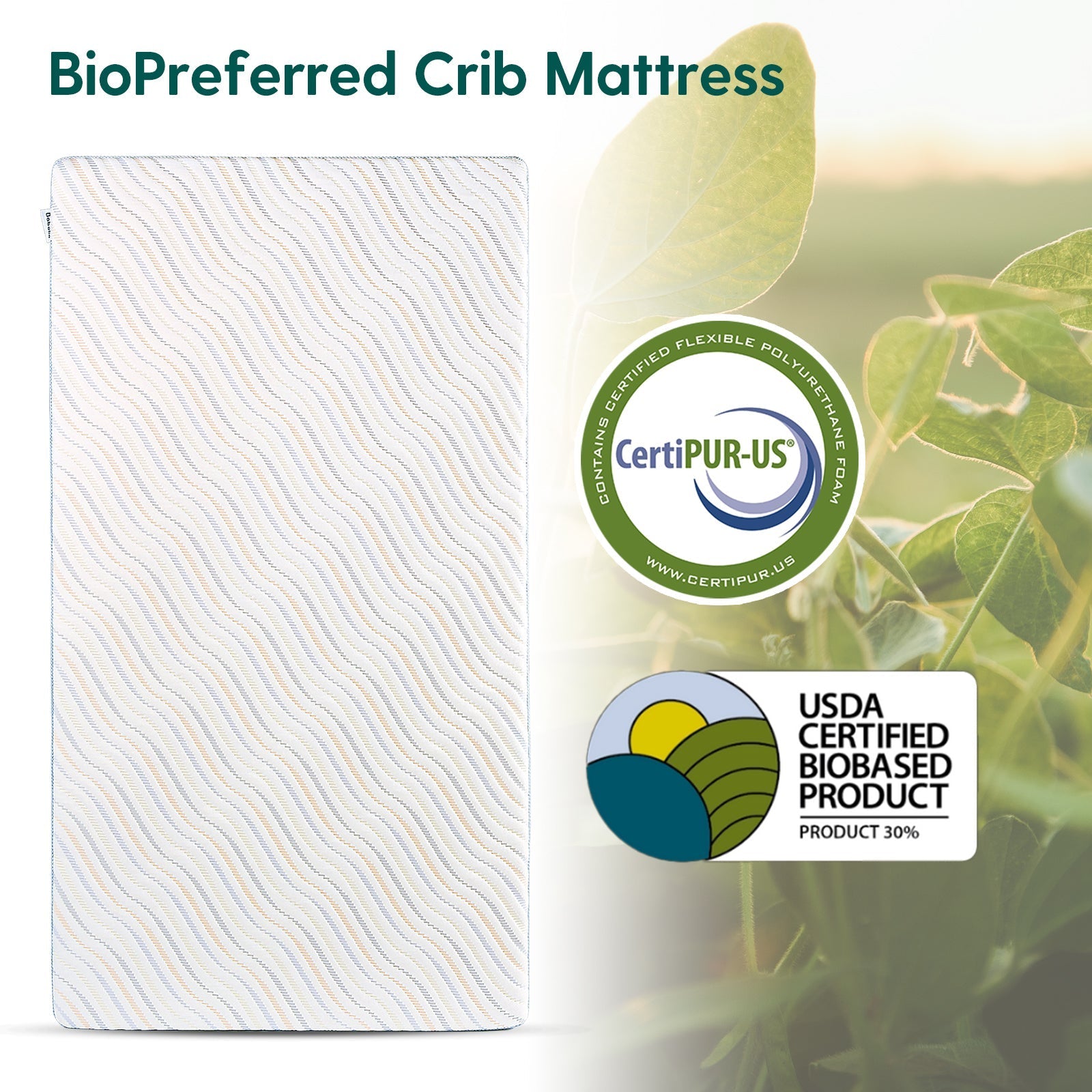 Babelio Cloud 4 biobased foam crib mattress in a nursery setting